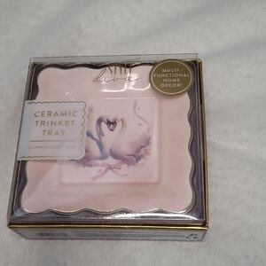 Pink Ceramic Trinket Tray With Swans For Small Accessories